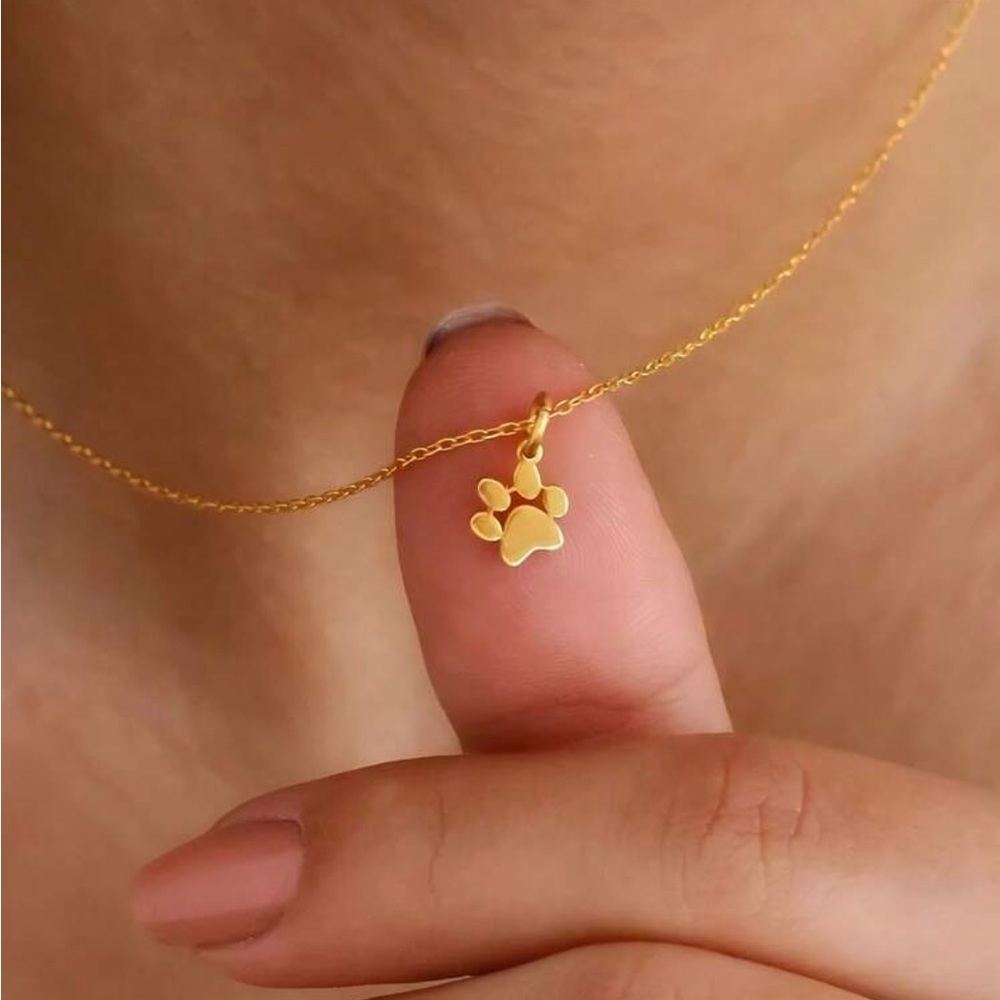 BRAND NEW Fadeless Stainless Steel Waterproof Gold Cat/Dog Paw Pendant Necklace